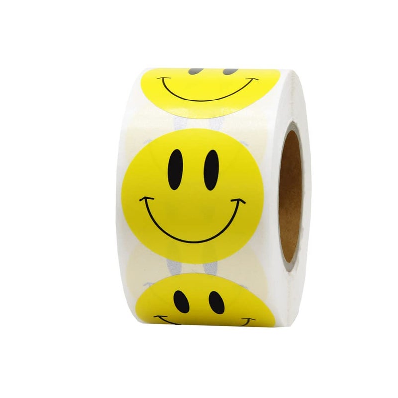 Hcode Happy Face Circle Dots Paper Labels Reward Stickers - Teachers Stickers, 500 Pieces per Roll (1.5 inch Yellow) - Image 1